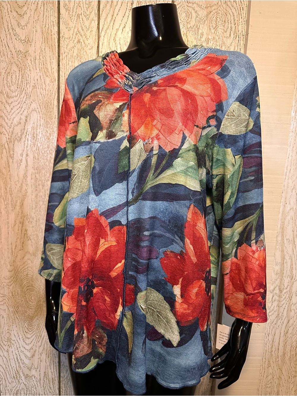 Alfred Dunner Women's El Paso Drama Floral Top Multicolor 3/4 Sleeve Blouse NWT